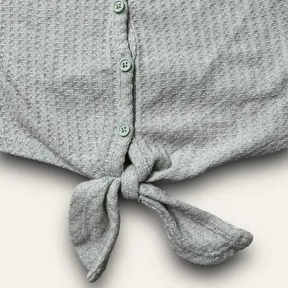 💟 2for$20 💟 Forever 21 Green Tie-Front Tank Top Buttons Waffle Knit Size M - Picture 2 of 4